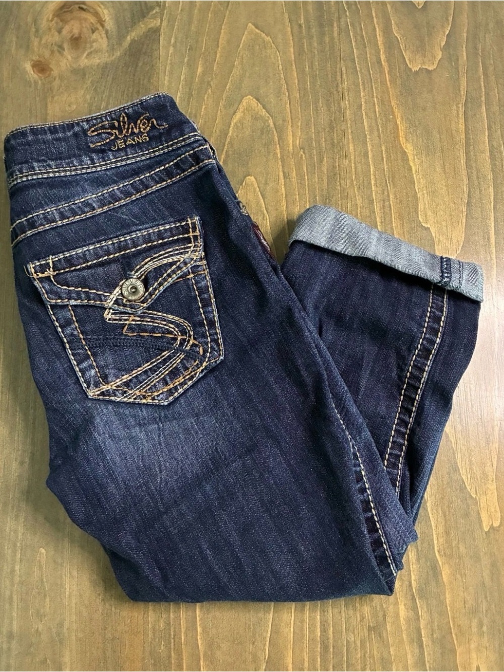 Silver Capri Jeans Womens Suki Size 29 Denim Distressed Flap Pocket